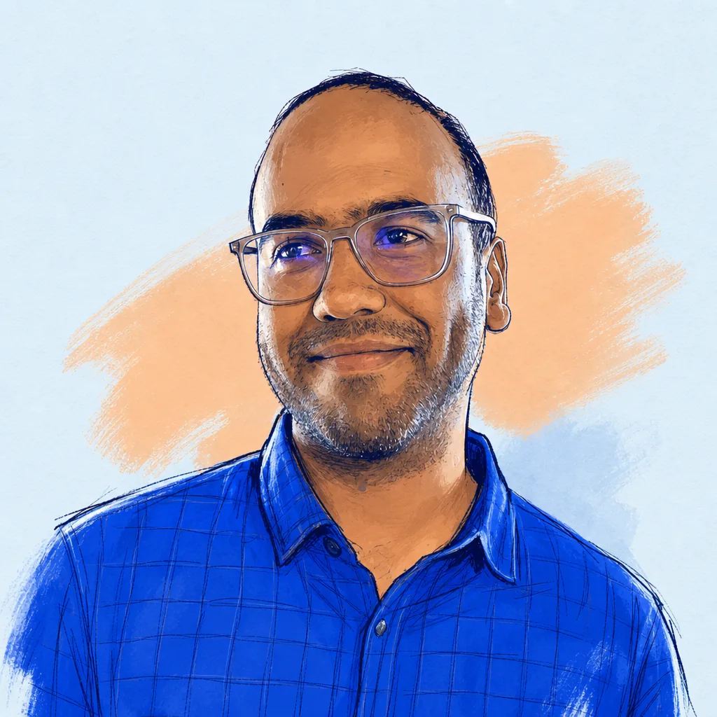 Illustrated portrait of Arvind K