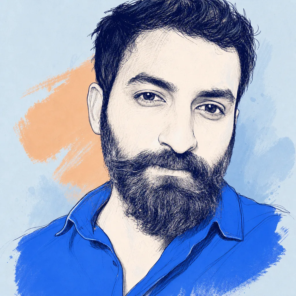 Illustrated portrait of Karan Mange